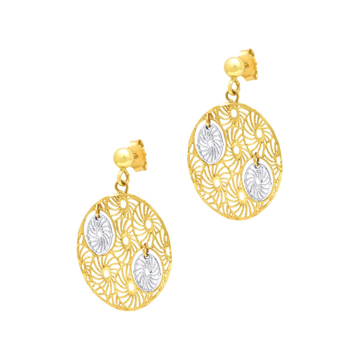 Δίχρωμα Χρυσά κρεμαστά σκουλαρίκια Circles K14